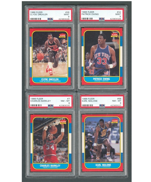 1986-87 Fleer Basketball Near Complete Set (130/132) Including PSA 9 Ewing RC and Drexler RC and PSA 8 Barkley RC and Malone RC
