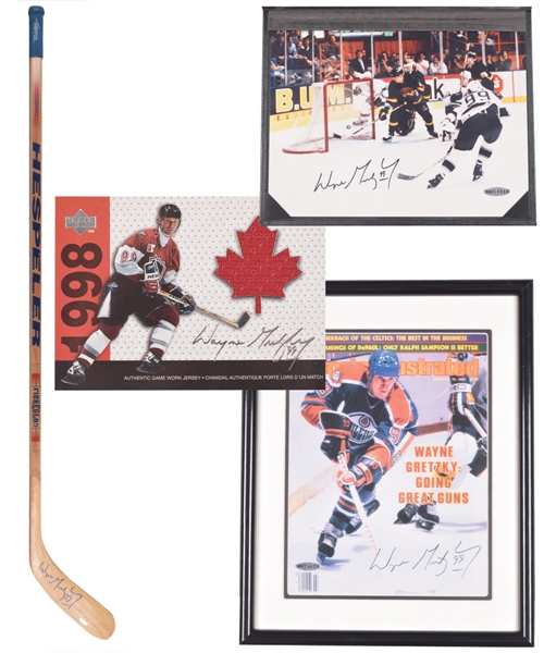 Wayne Gretzky Signed Hespeler Stick, "802 Goals" Photo and 1982 SI Cover from UDA Plus 1998-99 McDonalds Upper Deck #NNO Wayne Gretzky