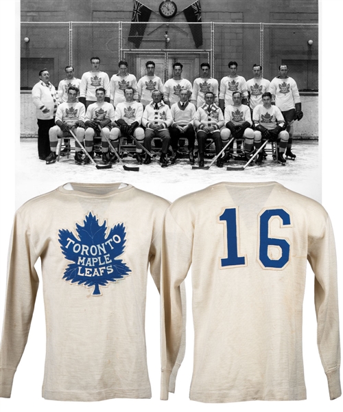 Harold Darraghs 1931-32 Toronto Maple Leafs Stanley Cup Championship Season Game-Worn Wool Jersey with LOA - Team Repairs! - Photo-Matched!