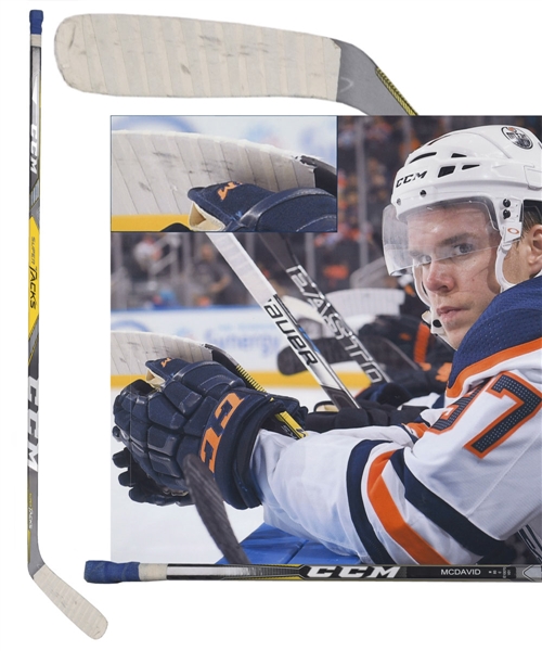 Connor McDavids 2017-18 Edmonton Oilers CCM Tacks Game-Used Pre-Season Stick - Art Ross Trophy Season! - Photo-Matched!