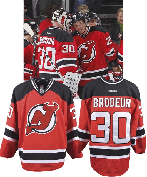 Martin Brodeurs 2012-13 New Jersey Devils "666th Win" Game-Worn Jersey with LOA - Photo-Matched!