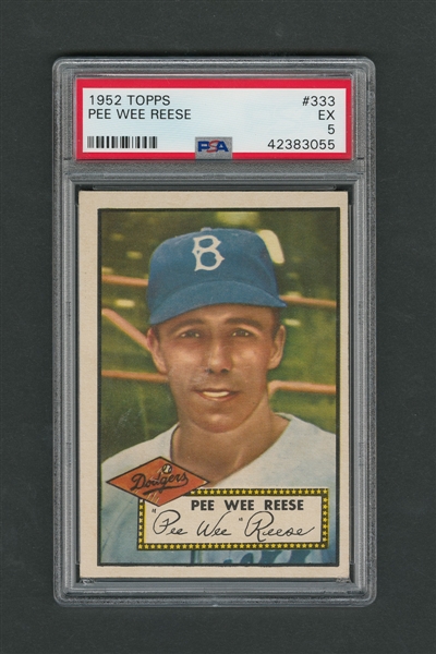 1952 Topps Baseball Card #333 HOFer Pee Wee Reese - Graded PSA 5
