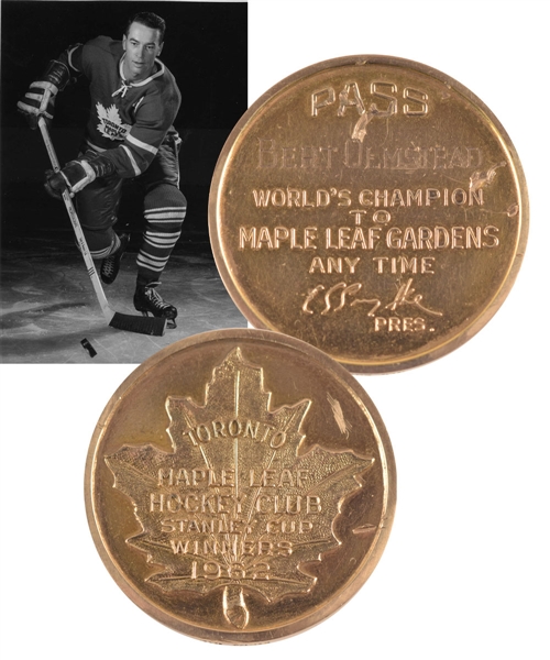 Bert Olmsteads 1961-62 Toronto Maple Leafs Stanley Cup Champions Maple Leaf Gardens 10K Gold Lifetime Pass