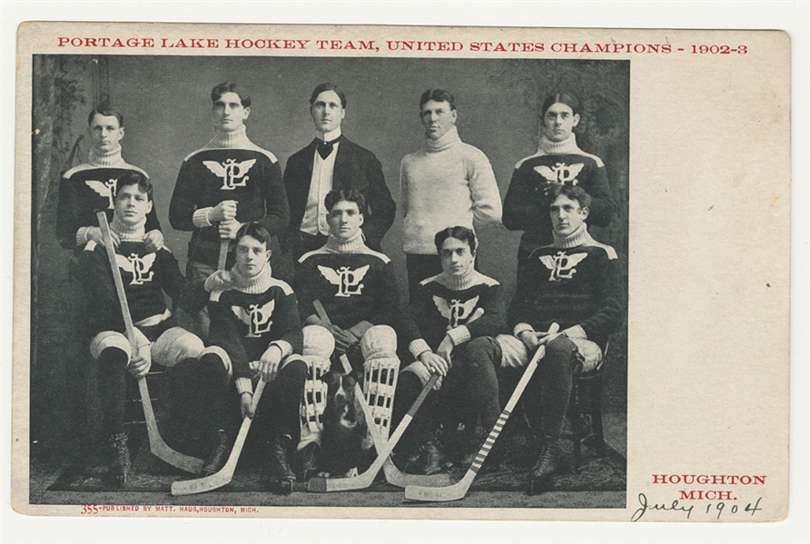 Portage Lake Hockey Club 1902-03 Team Postcard