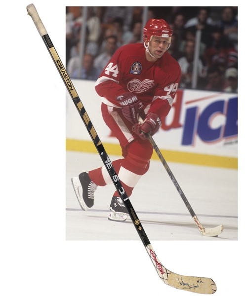 Viacheslav Fetisovs Mid-1990s Detroit Red Wings Signed Easton Game-Used Stick Plus 1980s CCCP Warm-Up Jacket Attributed to Fetisov with LOAs