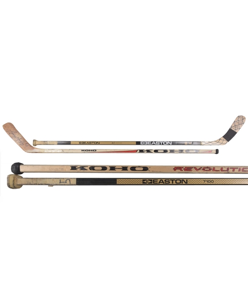 Nicklas Lidstroms and Larry Murphys Late-1990s Detroit Red Wings Signed Game-Used Sticks with LOAs