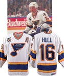 Brett Hulls 1991-92 St. Louis Blues Game-Issued Alternate Captains Jersey with His Signed LOA - 75th Patch! - 25th Anniversary Patch!