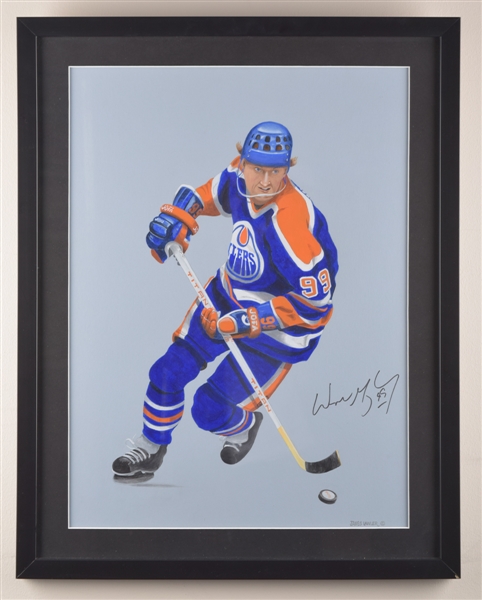 Wayne Gretzky Original Framed Painting Collection of 3 by James Lawler w/One Signed