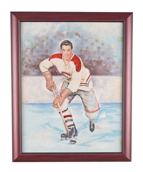 Jean Beliveau Montreal Canadiens Original Tex Coulter Painting Used for the March 1957 Cover of Blueline Hockey Magazine (17 ½” x 21 ½”)