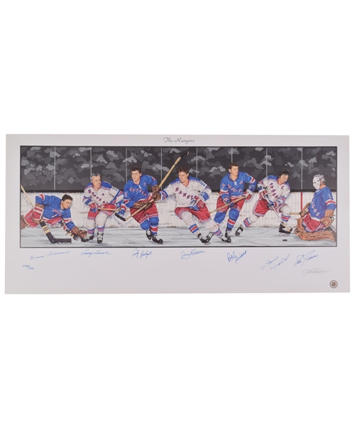 New York Rangers Limited-Edition Lithograph Autographed by 7 HOFers with LOA (18" x 39") 