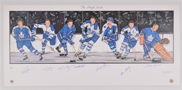 Toronto Maple Leafs Limited-Edition Lithograph Autographed by 7 HOFers with LOA (18" x 39")