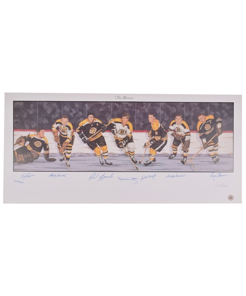 Boston Bruins Limited-Edition Lithograph Autographed by 7 HOFers with LOA (18" x 39")