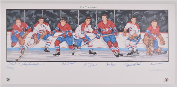 Montreal Canadiens Limited-Edition Lithograph Autographed by 7 HOFers with LOA (18" x 39")