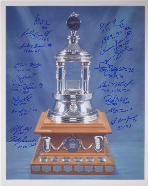 NHL Vezina Trophy Past Winners Multi-Signed Photo by 18 with Inscriptions Including Roy, Fuhr, Parent, Hasek and Belfour with LOA (16" x 20")