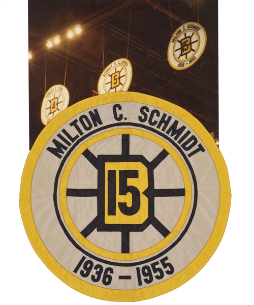 Milt Schmidts 1980 Boston Bruins Jersey Number Retirement Banner (36") with LOA