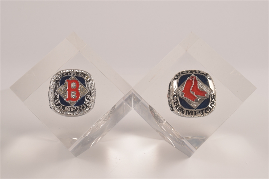 Boston Red Sox 2004 and 2007 World Series Championship Rings in Lucite Cubes