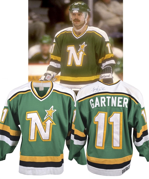 Mike Gartners 1989-90 Minnesota North Stars Signed Game-Worn Jersey - Team Repairs!