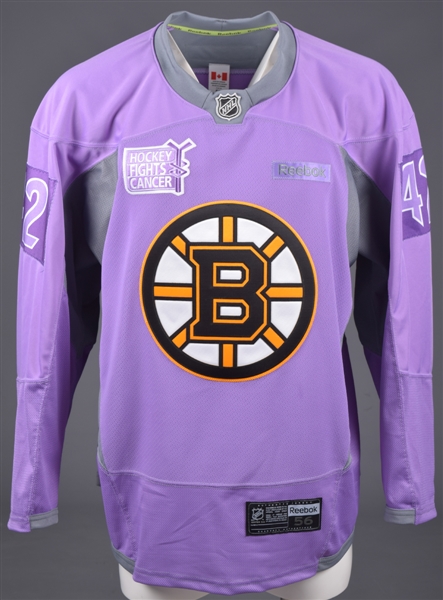 David Backes 2016-17 Boston Bruins "Hockey Fights Cancer" Signed Warm-Up Worn Jersey with LOA