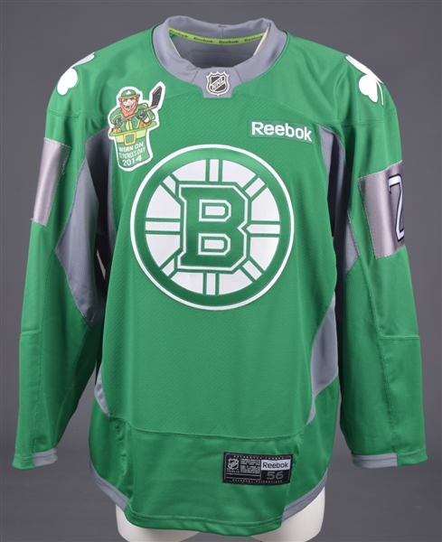 Loui Erikssons 2013-14 Boston Bruins "St. Patricks Day" Signed Warm-Up Worn Jersey with LOA