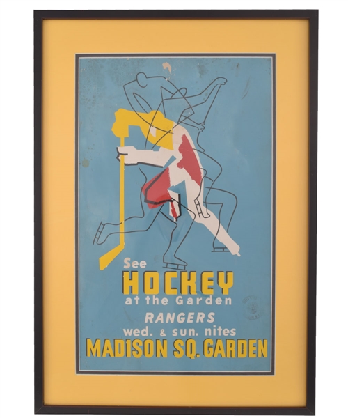 Vintage Madison Square Garden New York Rangers Framed Hockey Broadside/Poster (18 ½” x 26 ½”) 