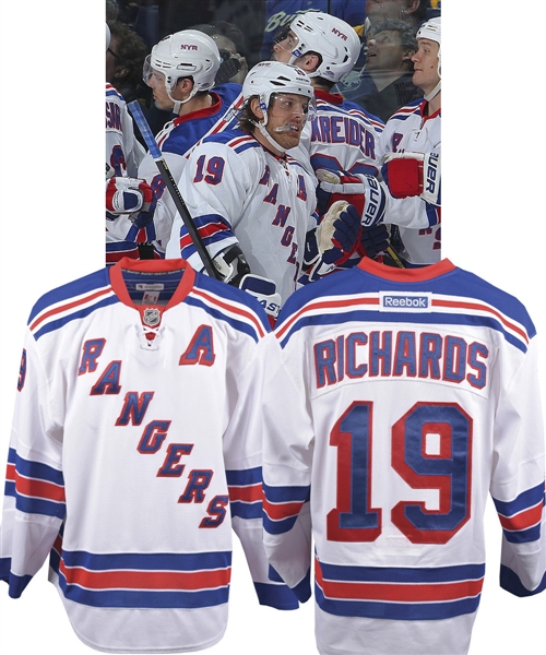 Brad Richards 2012-13 New York Rangers Game-Worn Alternate Captains Jersey with LOA - Worn and Photo-Matched to His Only NHL Hat Trick Game!
