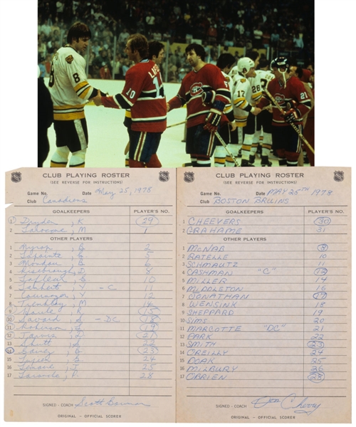May 25th 1978 Stanley Cup Finals Cup-Clinching Game #6 Montreal Canadiens and Boston Bruins Official NHL Roster Sheets