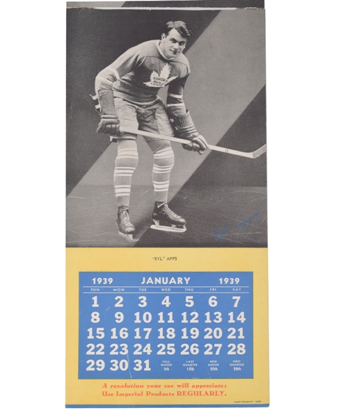 1939 Imperial Oil NHL Stars Hockey Calendar Featuring 7 HOFers, Including Apps, Joliat & Shore