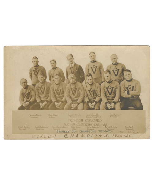 Victoria Cougars 1924-25 Stanley Cup Champions Team Photo Postcard Including HOFers Holmes, Foyston, Frederickson and Patrick