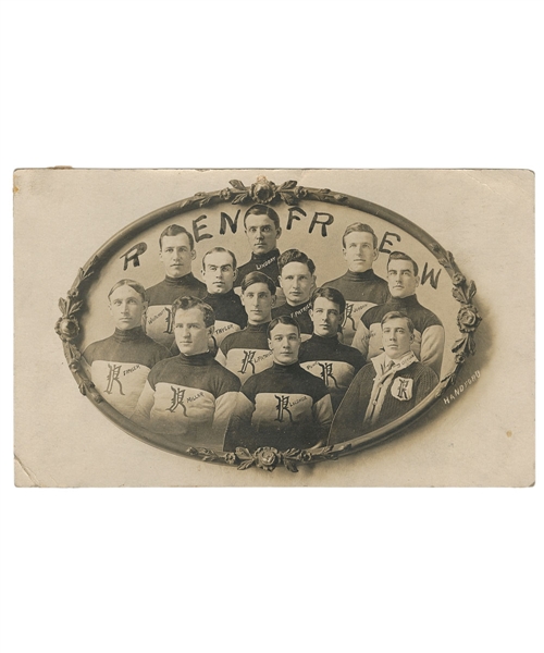 Renfrew Hockey Club (NHA) 1909-10 Team Photo Postcard Including HOFers Taylor, Frank and Lester Patrick, Whitcroft and Lalonde