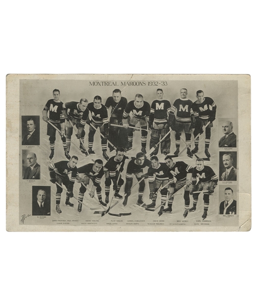Montreal Maroons 1932-33 Team Photo Postcard (Signed by Jimmy Ward) Including HOFers Smith, Conacher and Noble