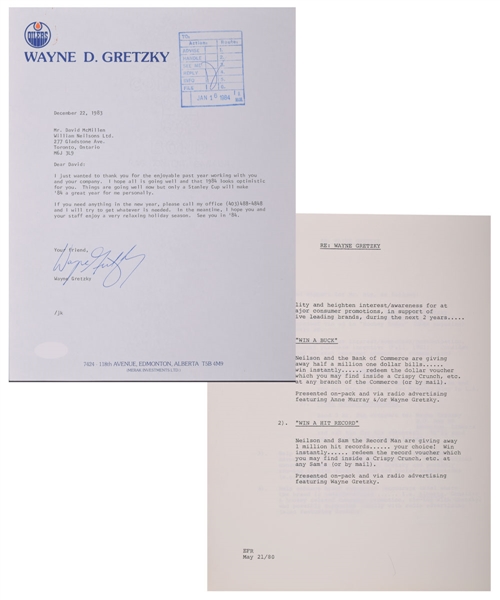 Wayne Gretzky Early-1980s William Neilson Ltd. Documents and 1983 Wayne Gretzky Signed Letter to William Neilson Ltd. Executive with JSA COA