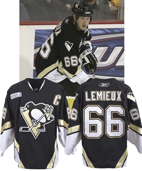 Mario Lemieuxs 2005-06 Pittsburgh Penguins Game-Worn "Katrina Relief Fund" Captains Jersey - Katrina Patch! - Photo-Matched!