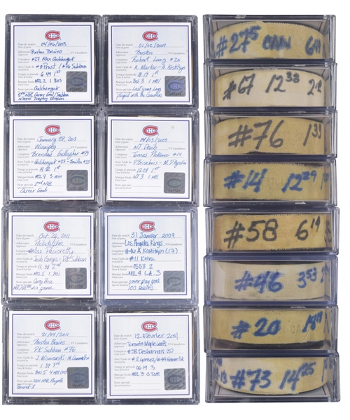 Montreal Canadiens 2009-2013 Goal Pucks (8) Including Pacioretty, Galchenyuk, Subban, Desharnais, Plekanec and Gallagher with Team COAs