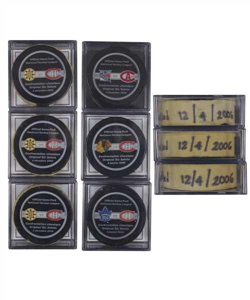 Montreal Canadiens 2006-09 "Original Six Salute" Game-Used Puck and Official Game Puck Collection of 75