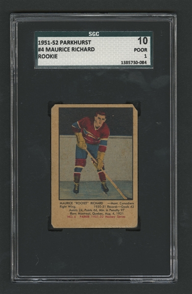 1951-52 Parkhurst Hockey #4 HOFer Maurice Richard SGC-Graded Rookie Card Plus PSA-Graded 1948 Playing Card