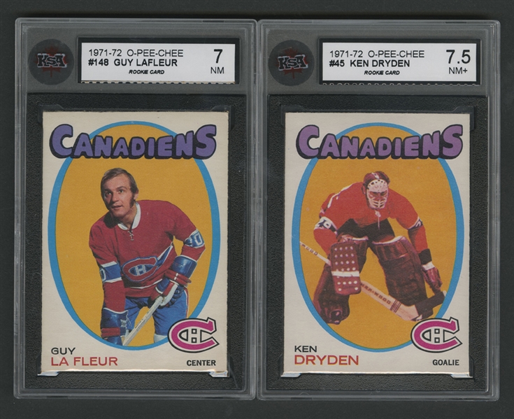 1971-72 O-Pee-Chee Hockey HOFers Ken Dryden and Guy Lafleur KSA-Graded Rookie Cards