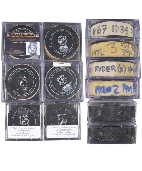 Montreal Canadiens 2011-2015 Goal Pucks (6) Including Pacioretty, Galchenyuk, Plekanec and Desharnais