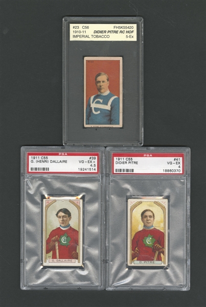 1910-11 (C56) and 1911-12 (C55) Imperial Tobacco Graded Hockey Card Collection of 3 - Pitre RC and Dallaire