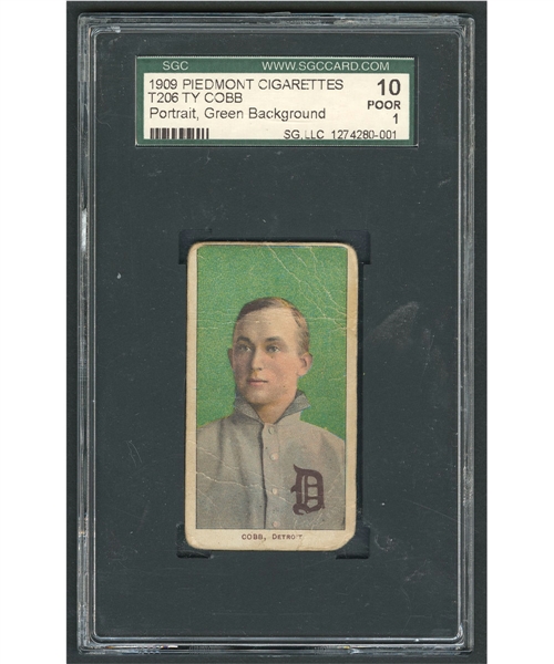 1909 Piedmont Cigarettes T206 HOFer Ty Cobb (Portait / Green Background) SGC-Graded 1