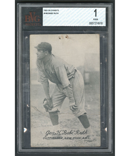 1921-24 HOFer Babe Ruth BVG-Graded Baseball Exhibit Card