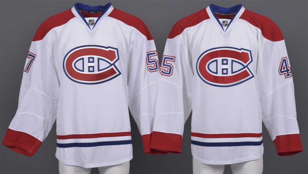 Zack Fitzgerald’s and Michael Blunden’s 2011-12 Montreal Canadiens Game-Issued Away Jerseys with Team LOAs 