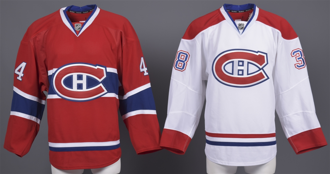 Hunter Bishop’s and Mark Mitera’s 2011-12 Montreal Canadiens Game-Issued Home and Away Jerseys with Team LOAs