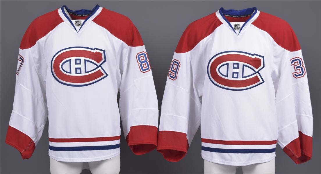 Robin Gusses and Peter Delmas 2011-12 Montreal Canadiens Game-Issued Away Jerseys with Team LOAs 