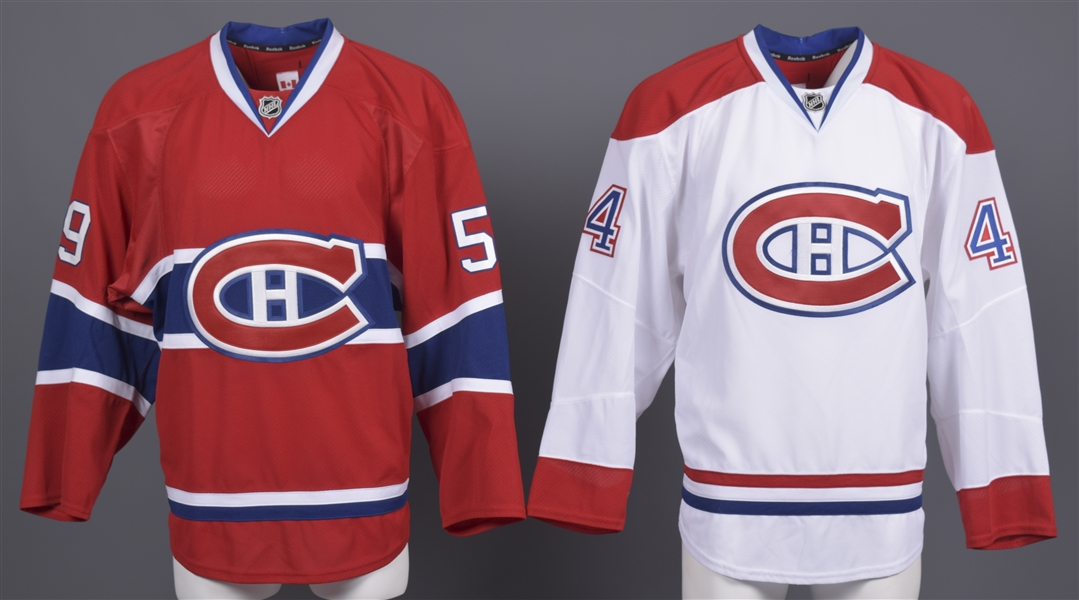 Dalton Thrower’s and Davis Drewiskie’s 2012-13 Montreal Canadiens Game-Issued Home and Away Jerseys with Team LOAs
