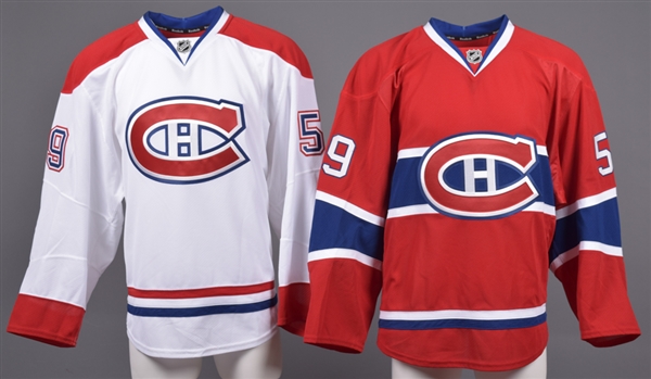 Dalton Thrower’s 2014-15 Montreal Canadiens Game-Issued Home and Away Jerseys with Team LOAs