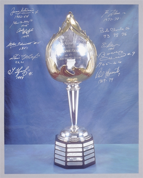 NHL Hart Memorial Trophy Past Winners Multi-Signed Photo by 11 with Inscriptions Including Beliveau, Hasek, Lindros and Lafleur with LOA (16" x 20")