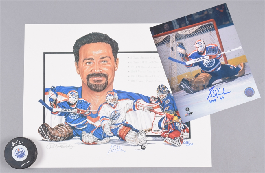 Grant Fuhr Signed Collection of 3 including Puck, Photo and Limited-Edition Lithograph with LOA