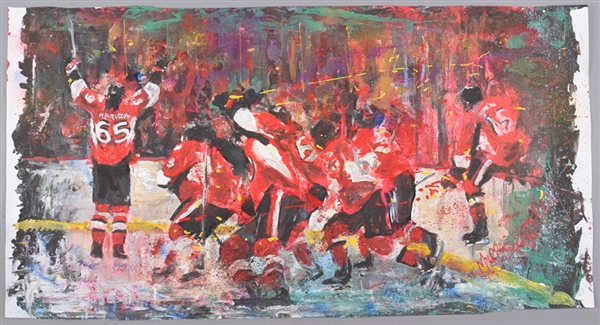 Ottawa Senators “Victory Celebrations” Original Painting on Canvas by Renowned Artist Murray Henderson (22” x 42”)