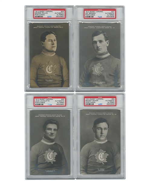 Montreal Canadiens 1910-11 Sweet Caporal PSA-Graded Hockey Postcard Collection of 4 Including Laviolette, Poulin, Bernier and Rocket Power