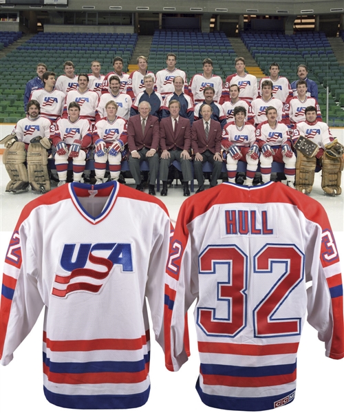 Brett Hulls 1987 Canada Cup Team USA Pre-Tournament Game-Worn Jersey with His Signed LOA